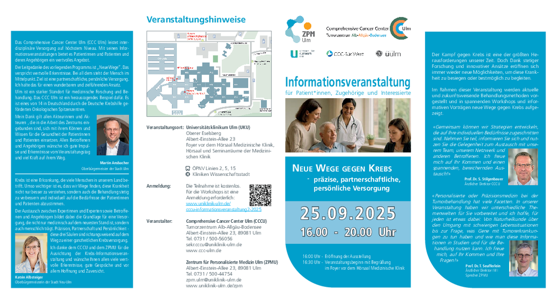 Einladungsflyer Informationsveranstaltung CCCU Neue Wege gegen Krebs (PDF)