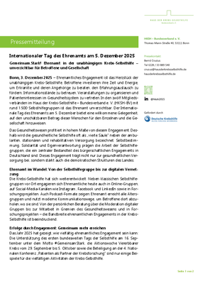 Pressemitteilung des HKSH BV zum Ehrenamtstag am 5.12.2025