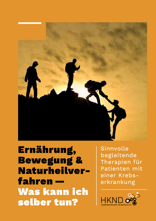 Titelbild der Broschüre "Ernährung, Bewegung & Naturheilverfahren - Was kann ich selber tun? Sinnvolle begleitende Therapien für Patienten mit einer Krebserkrankung"