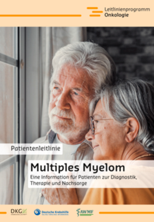 Titelbild der Broschüre "Patientenleitlinie Multiples Myelom – Eine Information für Patienten zur Diagnostik, Therapie und Nachsorge"