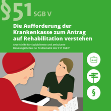 Titelbild der Broschüre "Die Aufforderung der Krankenkasse zum Antrag auf Rehabilitation verstehen - Arbeitshilfe"