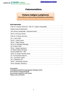 Titelbild der Broschüre "Patientenleitlinie "Kutane maligne Lymphome - Eine Leitlinie zur Untersuchung, Behandlung und Nachsorge"
