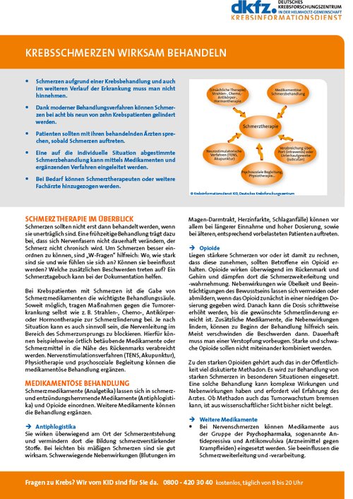 Titelbild des Informationsblatts "Krebsschmerzen wirksam behandeln"