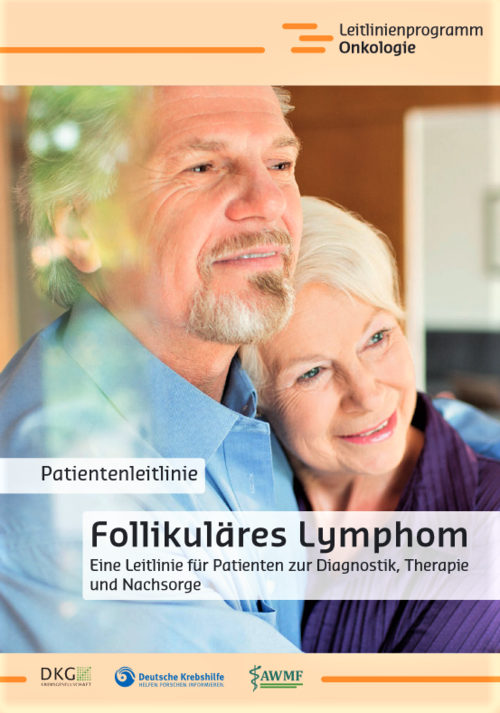 Titelbild der Broschüre "Follikuläres Lymphom - Eine Patientenleitlinie zur Diagnostik, Therapie und Nachsorge"