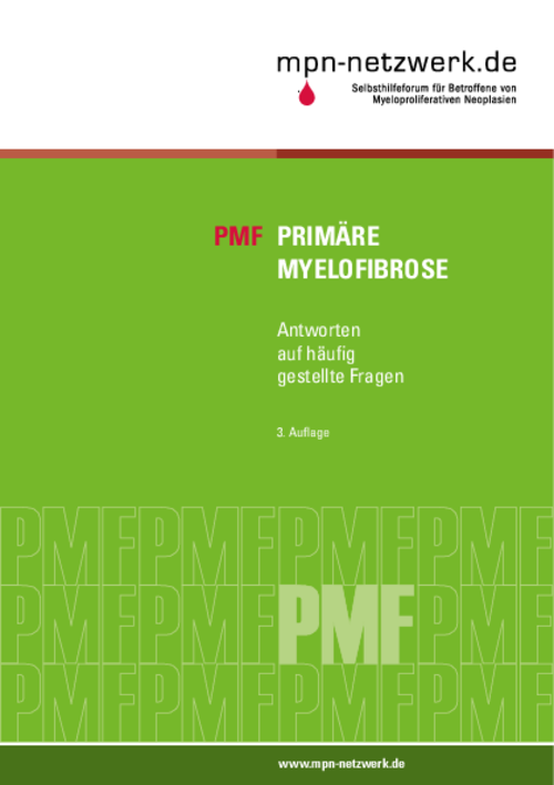 Titelbild der Broschüre "Primäre Myelofibrose - Antworten auf häufig gestellte Fragen"